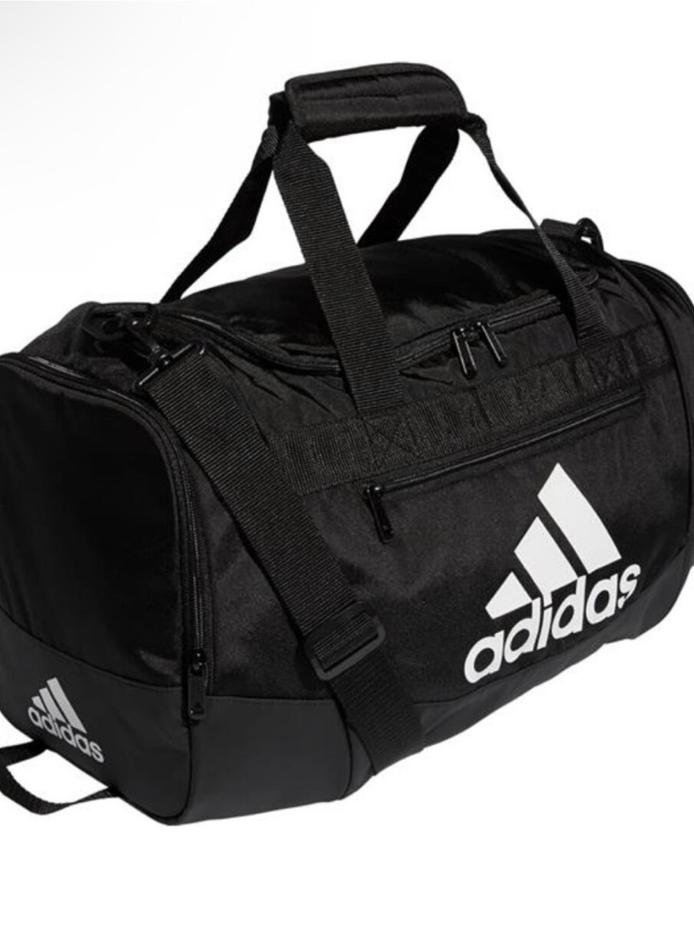 Adidas Black Duffel Bag with White Logo medium size.